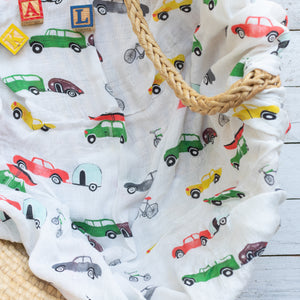 Organic Cotton/Bamboo fiber Extra Large Swaddles - Cars and Campers