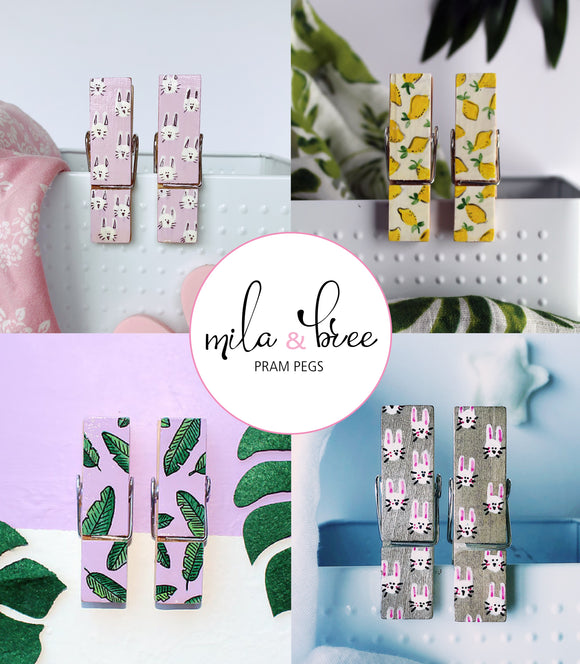 Mila & Bree Pram Pegs 2pack Various Patterns