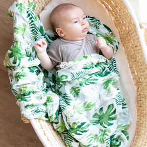 Organic Cotton/Bamboo fiber Extra Large Swaddles - Tropical Leaves